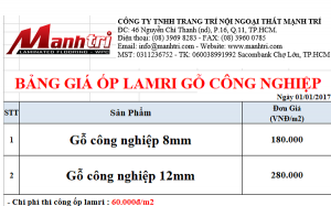 Bảng giá ốp lamri gỗ công nghiệp