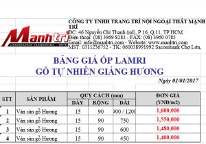 Bảng giá ốp lamri gỗ Giáng Hương