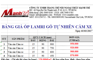 Bảng giá ốp lamri gỗ căm xe