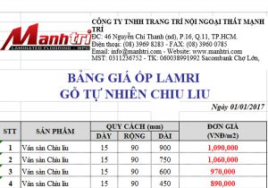Bảng giá ốp lamri gỗ chiu liu