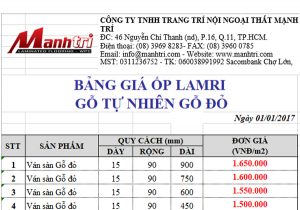 Bảng giá ốp lamri gỗ gõ đỏ