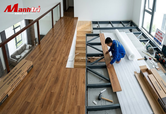 lót gác sàn gỗ công nghiệp