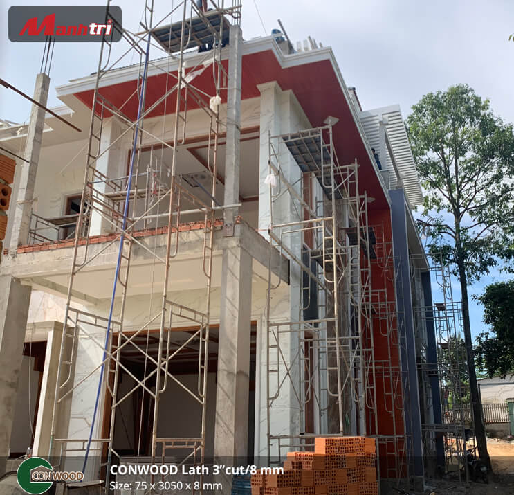 Thi công gỗ Conwood ốp trần, tường Lath 3″Cut/ 8mm tại Nhơn Trạch