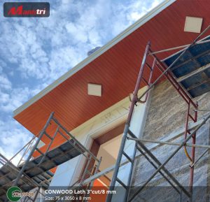 Thi công gỗ Conwood ốp trần, tường Lath 3″Cut/ 8mm tại Nhơn Trạch