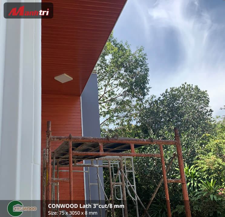 Thi công gỗ Conwood ốp trần, tường Lath 3″Cut/ 8mm tại Nhơn Trạch