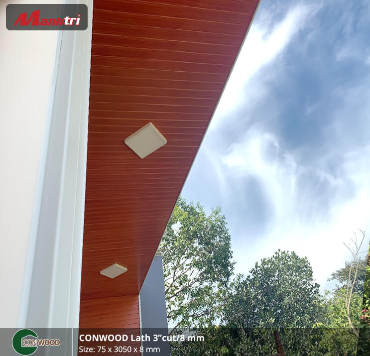 Thi công gỗ Conwood ốp trần, tường Lath 3″Cut/ 8mm tại Nhơn Trạch