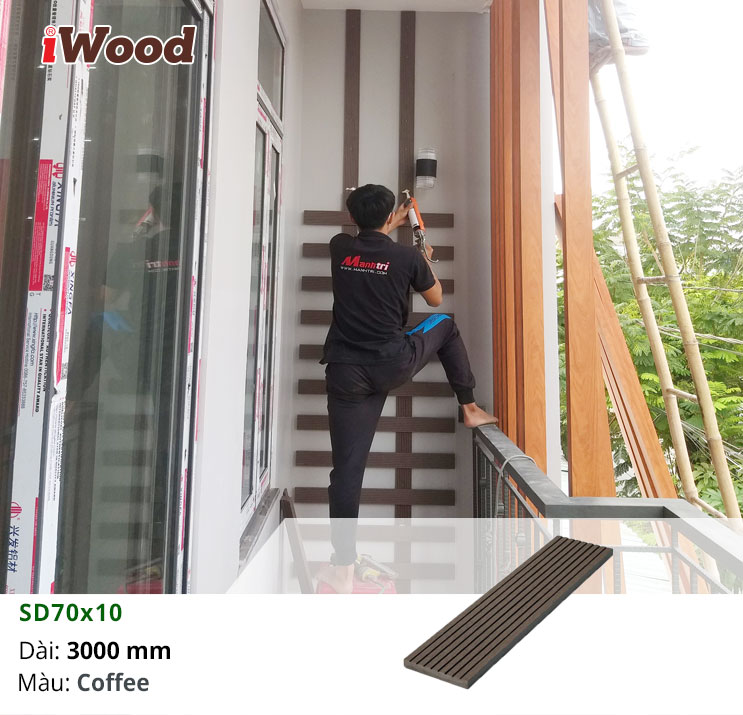Thi công gỗ nhựa iWood SD70x10 ốp trang trí tại Bình Chánh