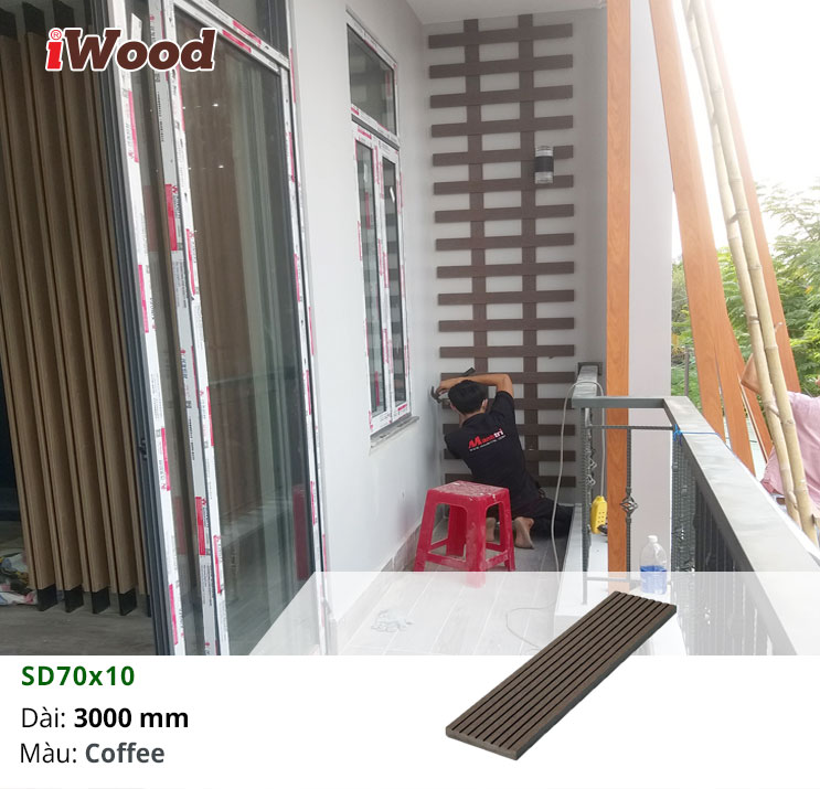 Thi công gỗ nhựa iWood SD70x10 ốp trang trí tại Bình Chánh
