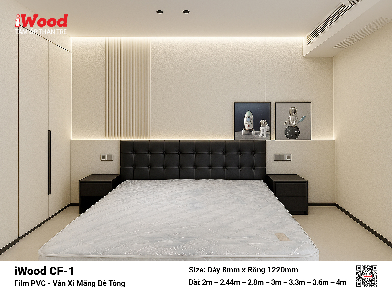 Tấm ốp than tre vân xi măng iWood ứng dụng nội thất phong cách industrial