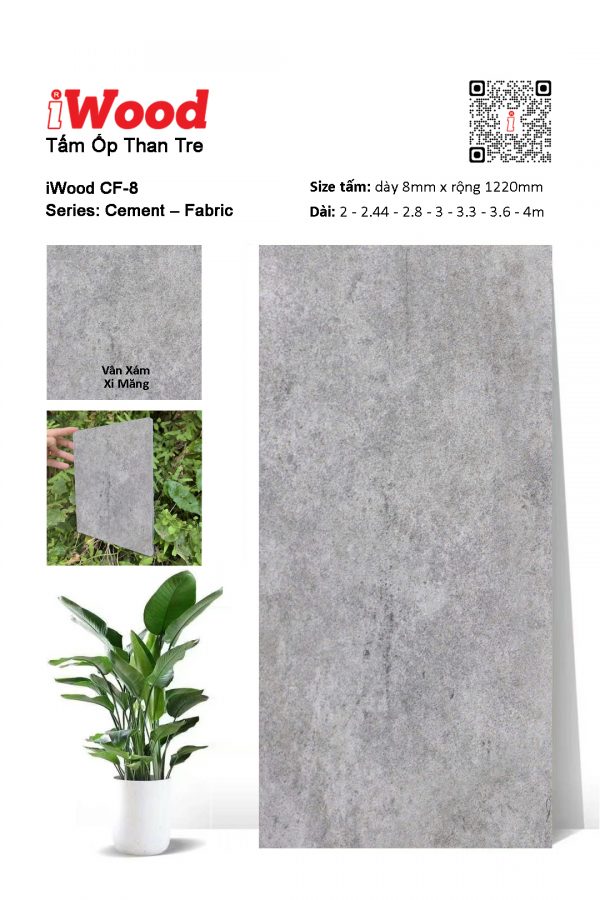 Tấm ốp than tre vân xi măng bê tông iWood CF-8