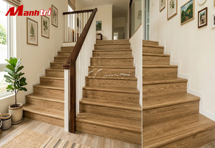 Chi tiết vân gỗ tự nhiên trên bậc cầu thang iWood cao cấp