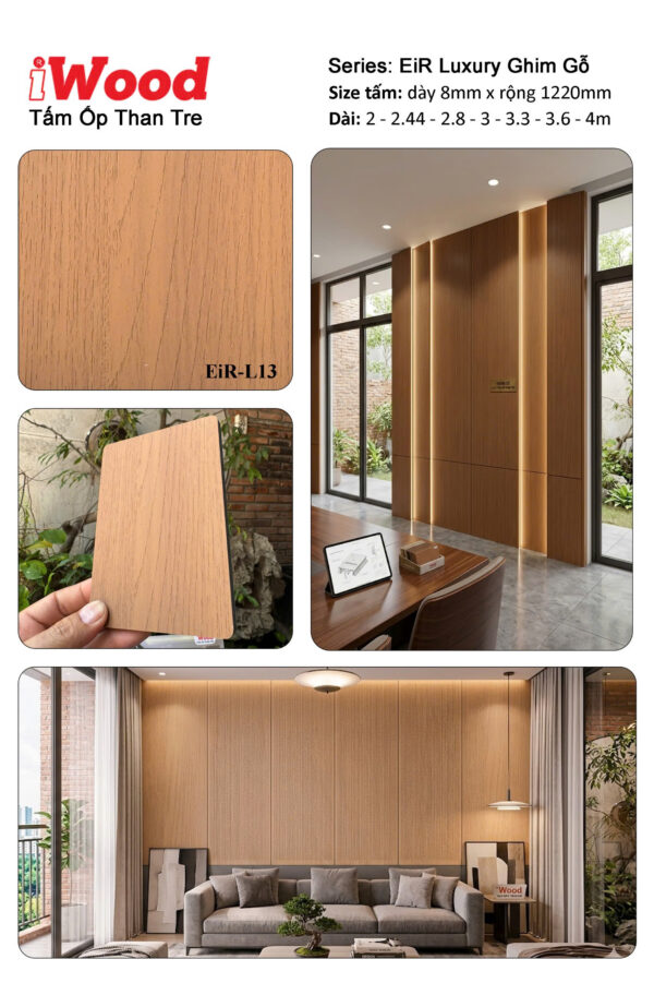 Tấm ốp than tre film vân ghim gỗ